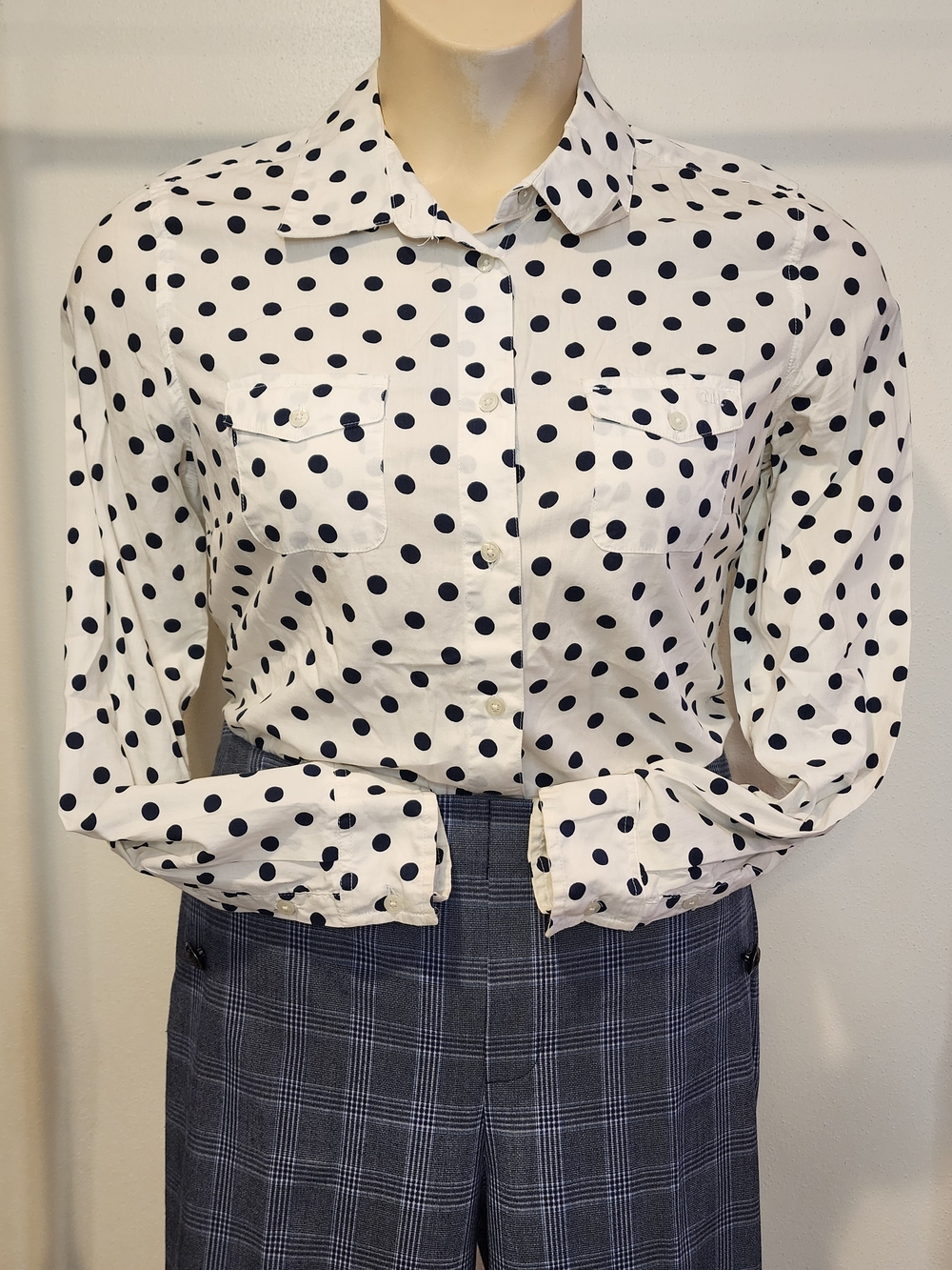 Tommy Hilfiger White Button-Up Shirt with Navy Polka Dots